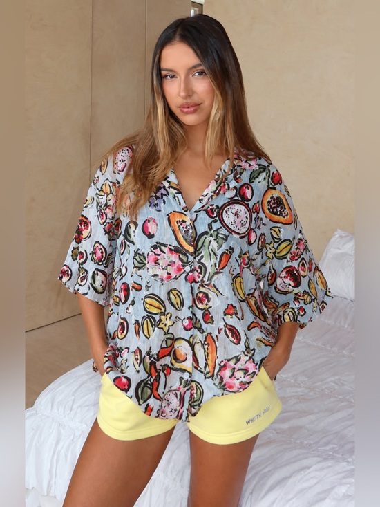 Zara Tops - Zara Button-Down Shortsleeve Vneck Camp Collar Shirt Blouse Fruit Print Oversize